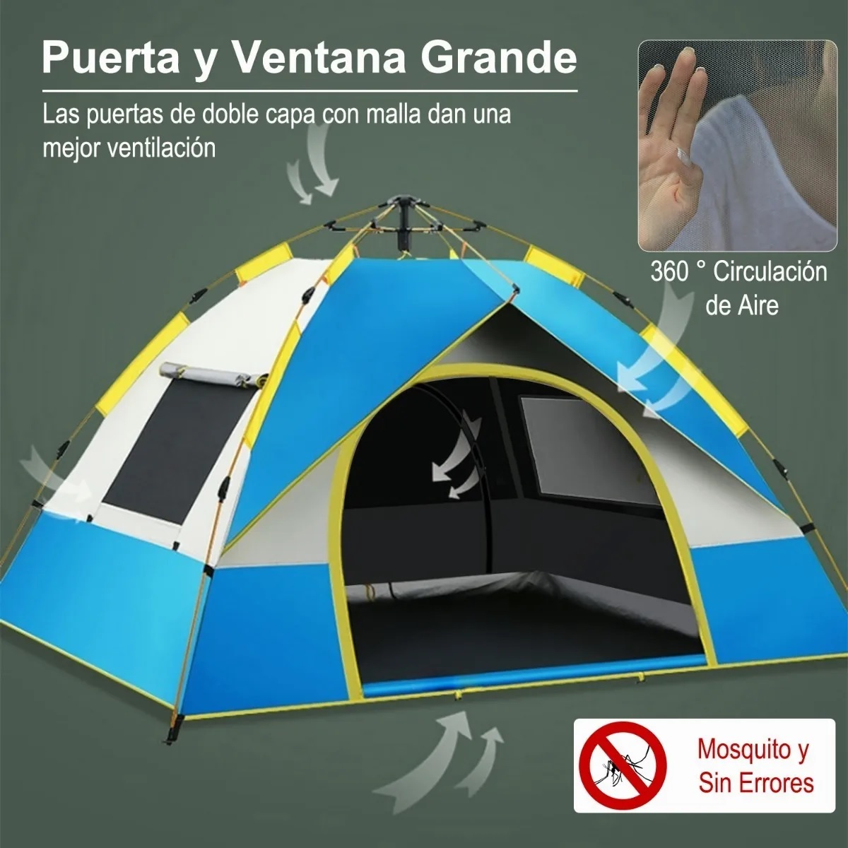 Tienda Casa De Campaña 4 Personas Grande Camping 2.1x2x1.35m