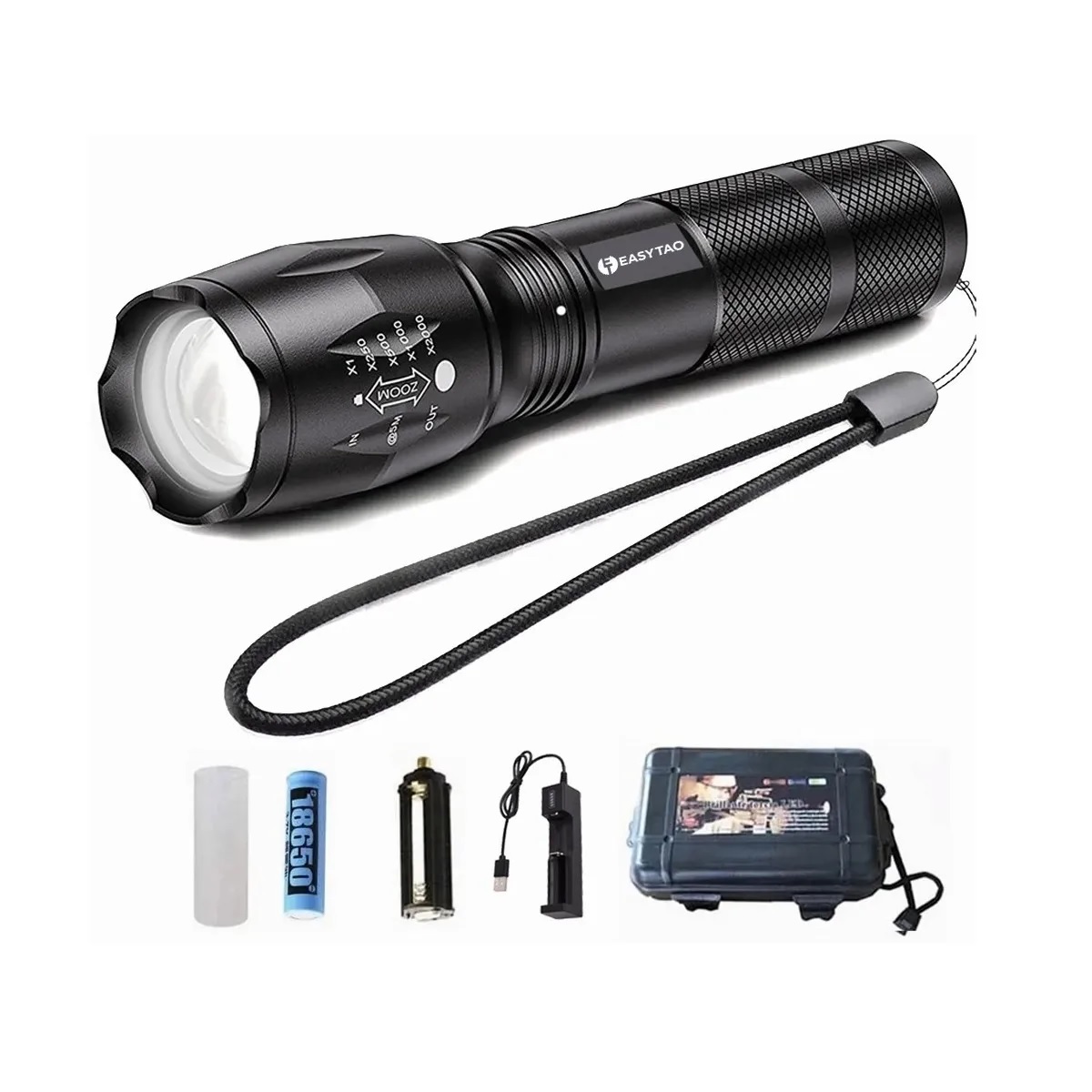 Lampara Táctica 3000 Lumens  Led T6 Recargable