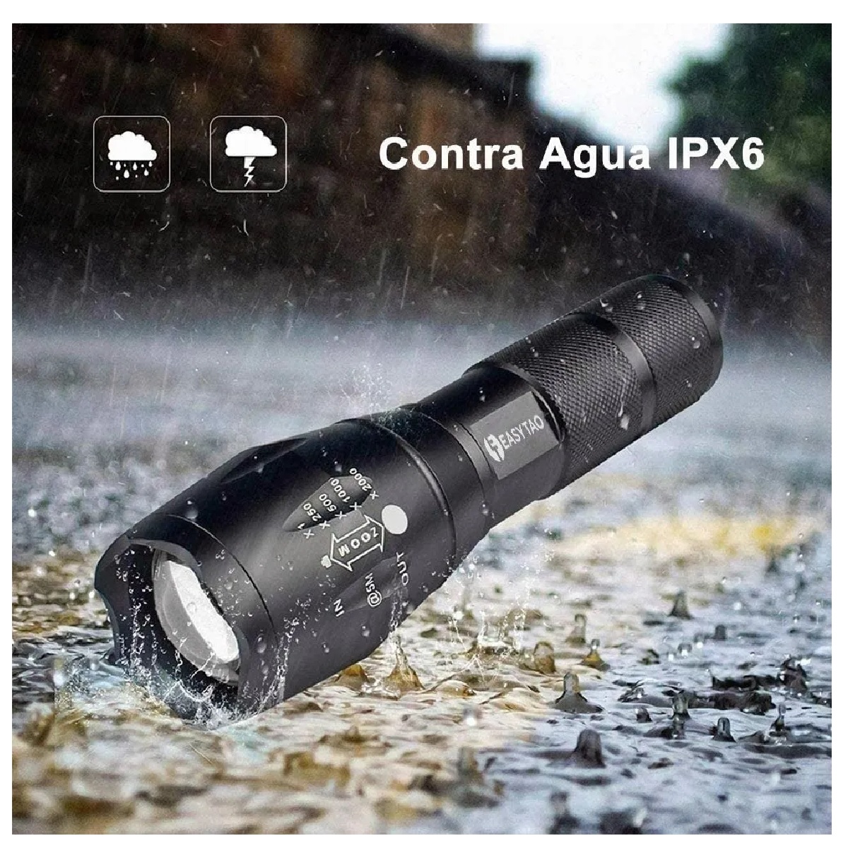 Lampara Táctica 3000 Lumens  Led T6 Recargable