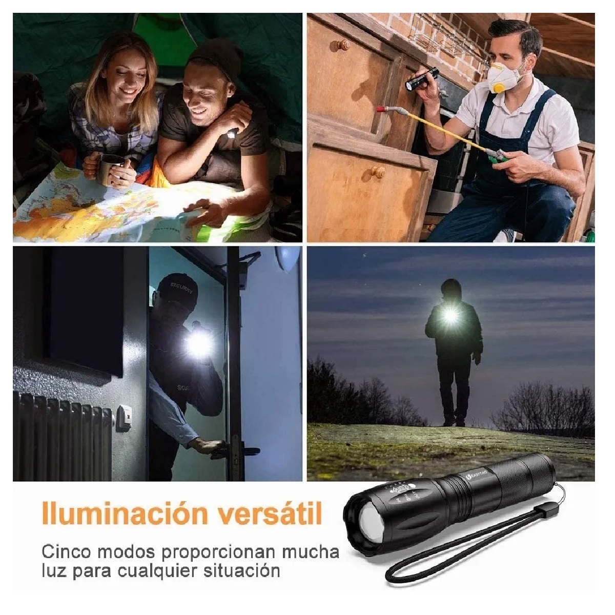 Lampara Táctica 3000 Lumens  Led T6 Recargable