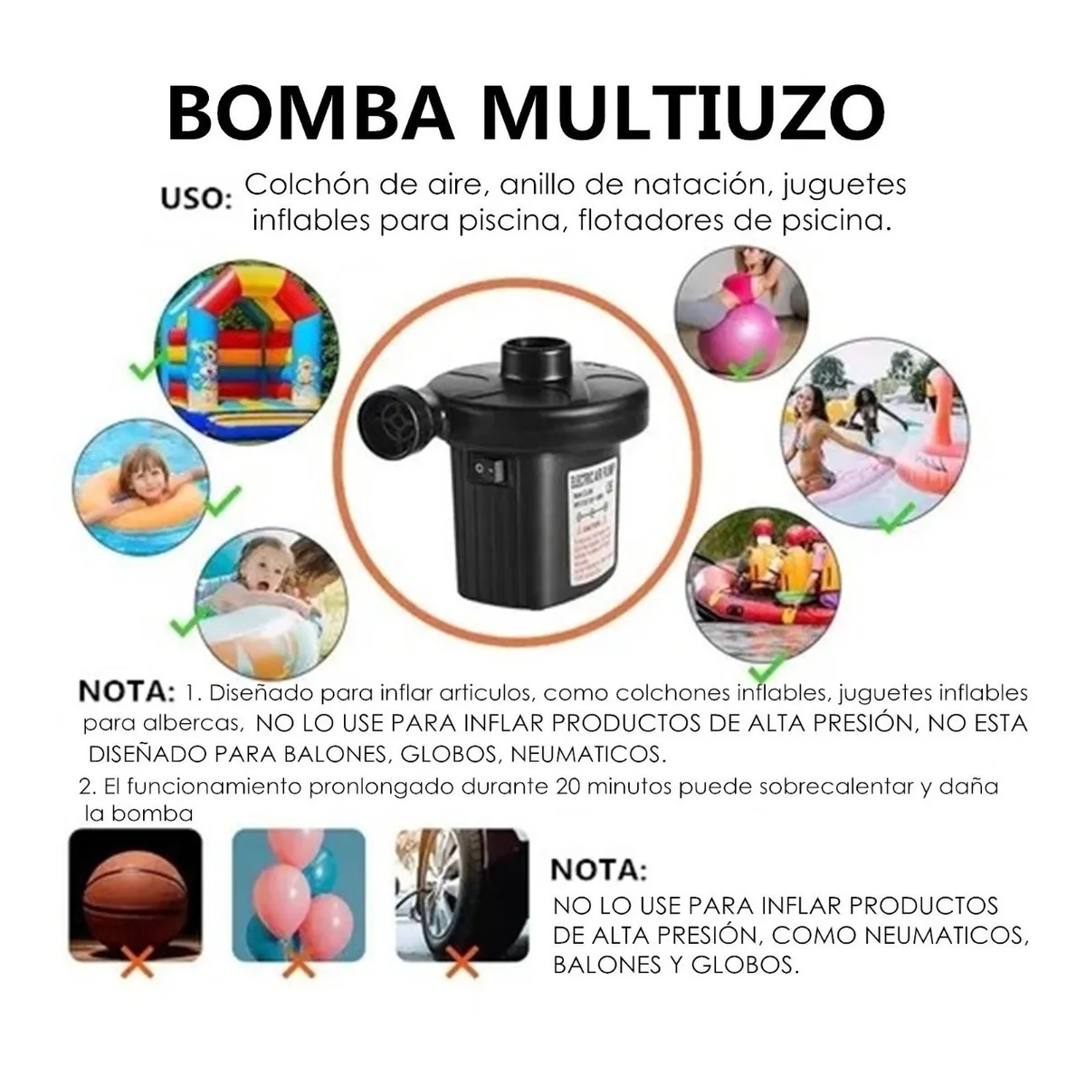 Bomba De Aire Electrica 120v Auto Inflables Colchon Albercas