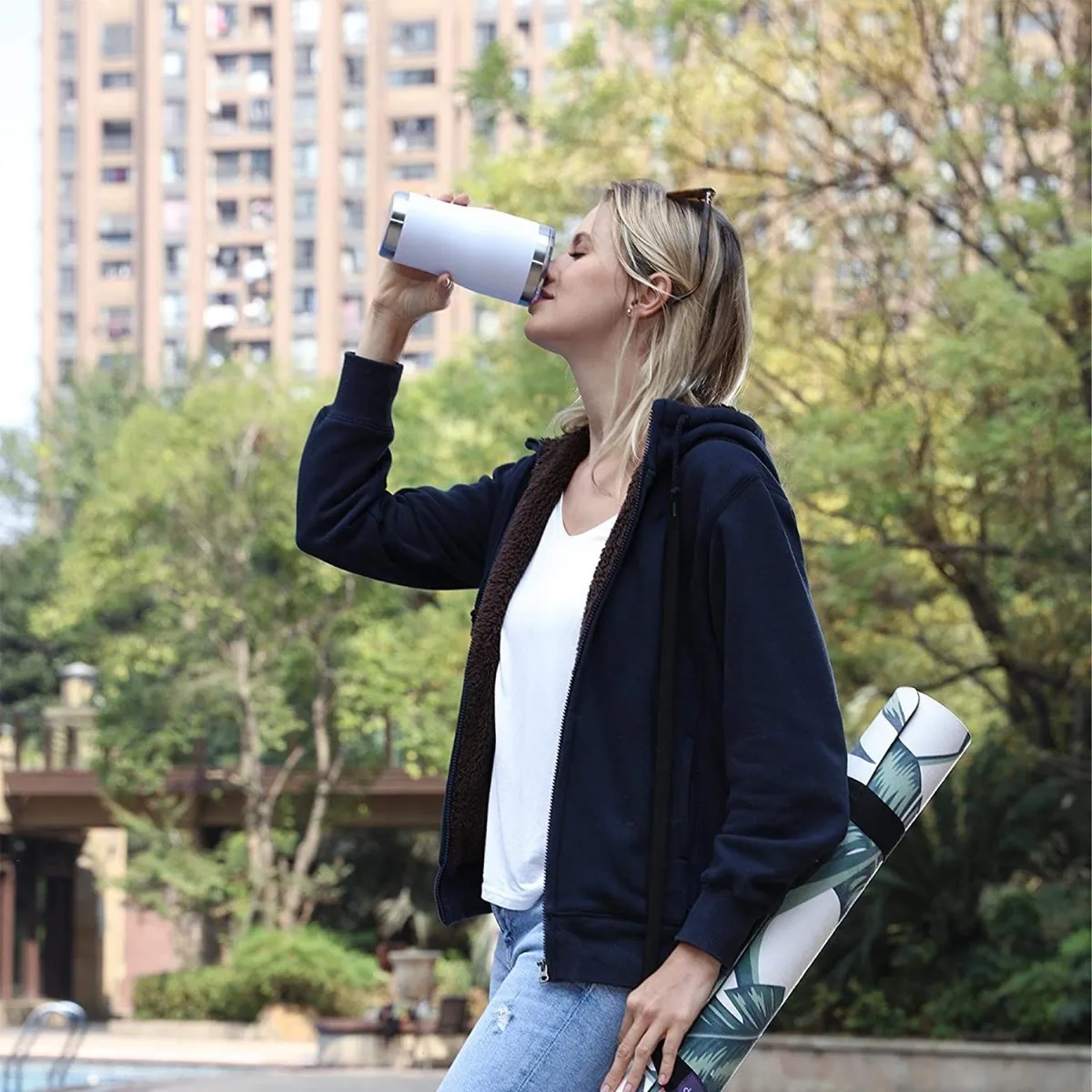 30oz De Termo Portátil De Acero Inoxidable Con Calor Y Frío Blanco