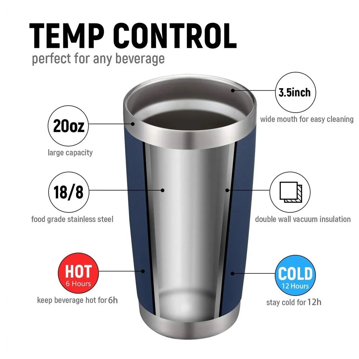 Vasos Aislados Al Vacío De Acero Inoxidable De 20 Oz Azul