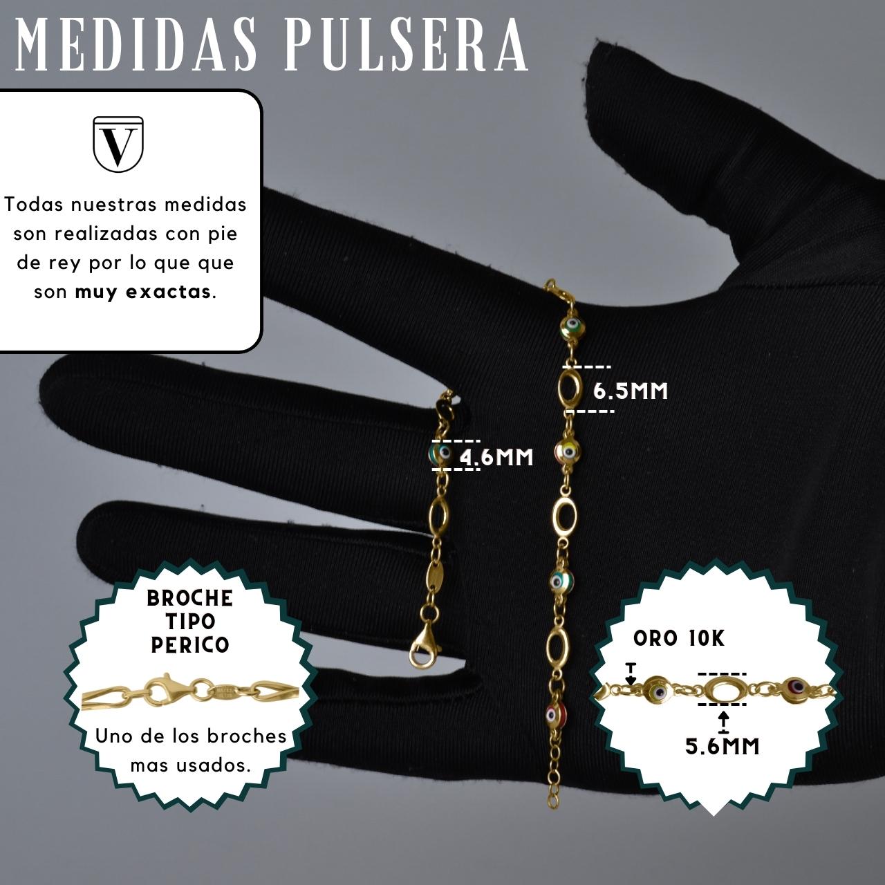Pulsera Oro 10k Mujer Ojo Turco Colores Esclava Italia 18cm