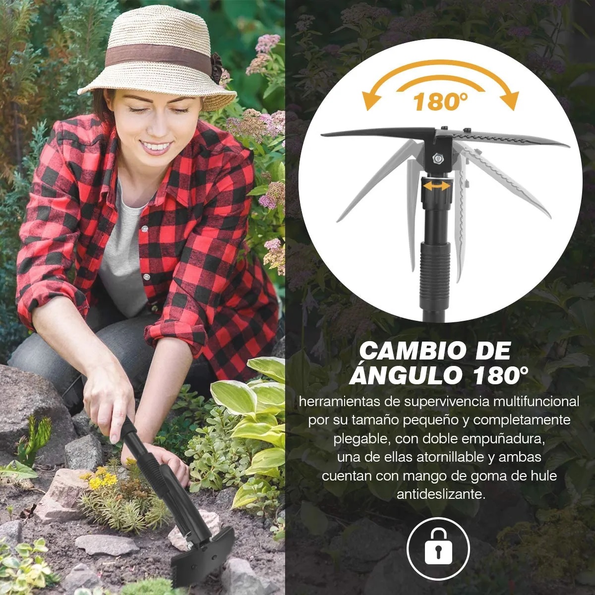 Pala Plegable Con Pico Campismo Herramienta De Supervivencia Negro