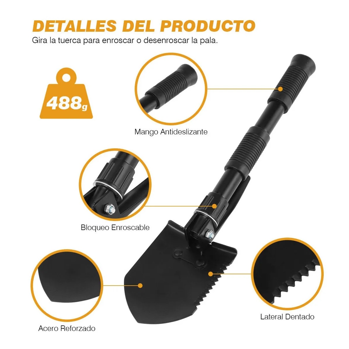 Pala Plegable Con Pico Campismo Herramienta De Supervivencia Negro