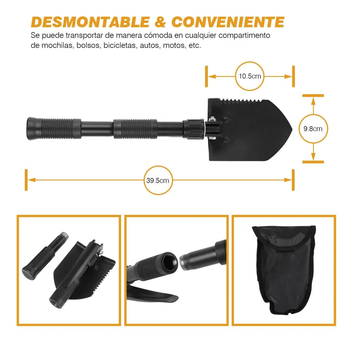 Pala Plegable Con Pico Campismo Herramienta De Supervivencia Negro