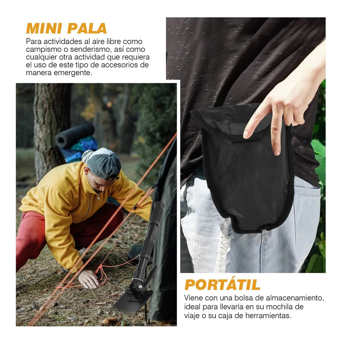 Pala Plegable Con Pico Campismo Herramienta De Supervivencia Negro