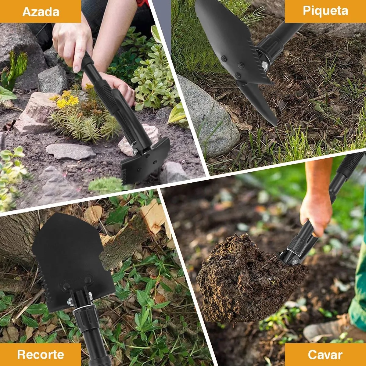 Pala Plegable Con Pico Campismo Herramienta De Supervivencia Negro