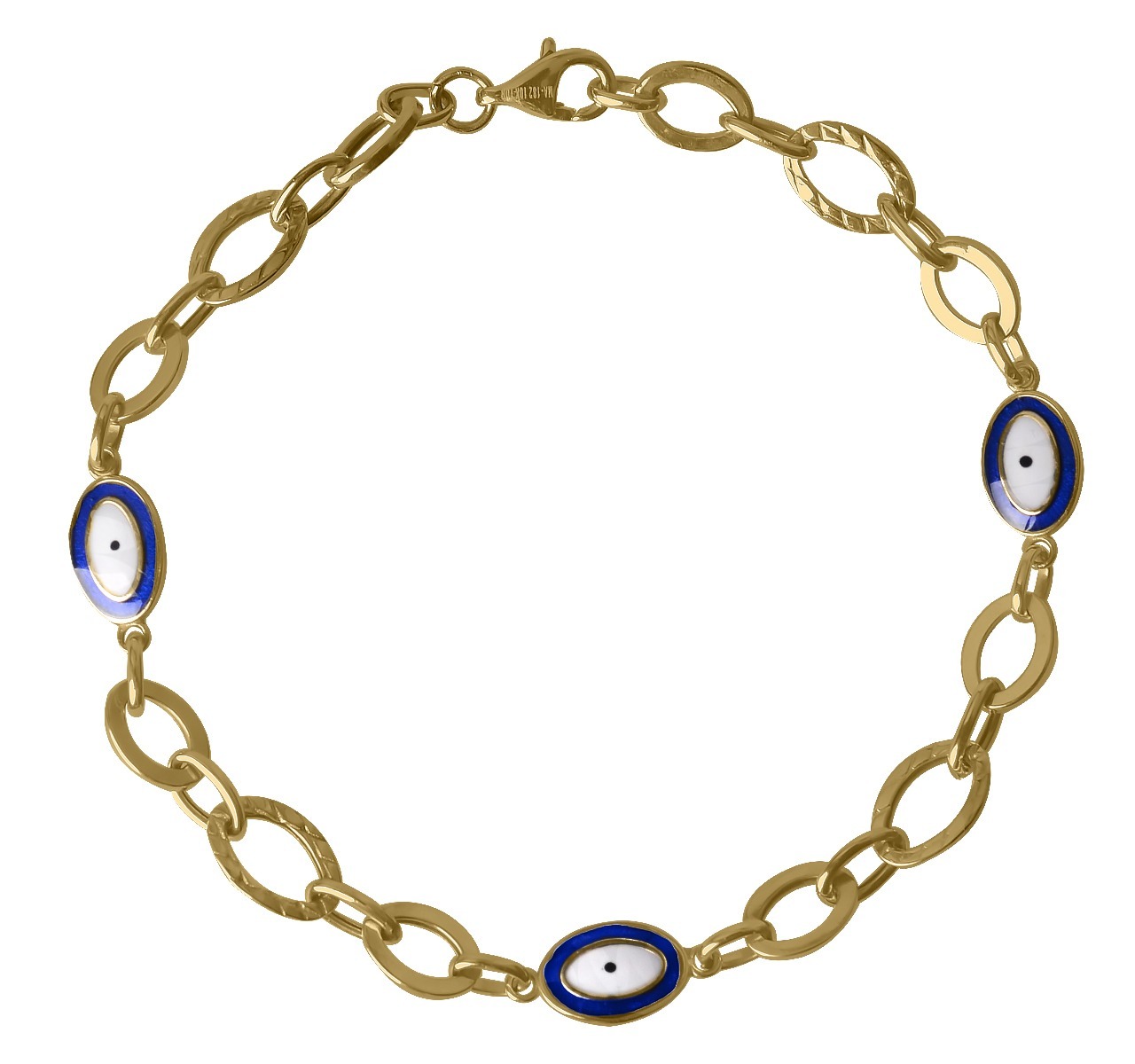 Pulsera Oro 10k Mujer Ojo Turco Esclava Ancla Italia 19cm