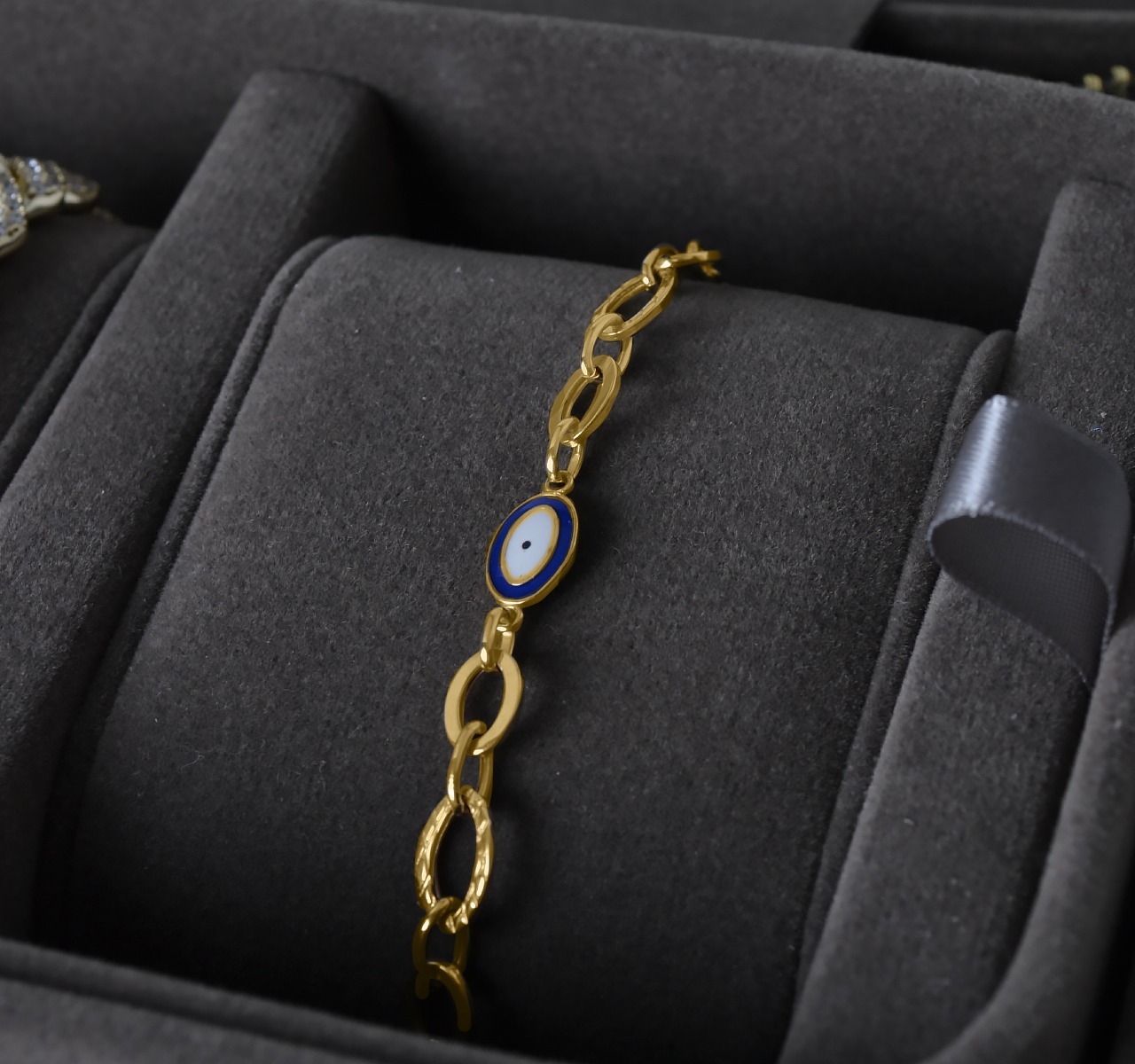 Pulsera Oro 10k Mujer Ojo Turco Esclava Ancla Italia 19cm