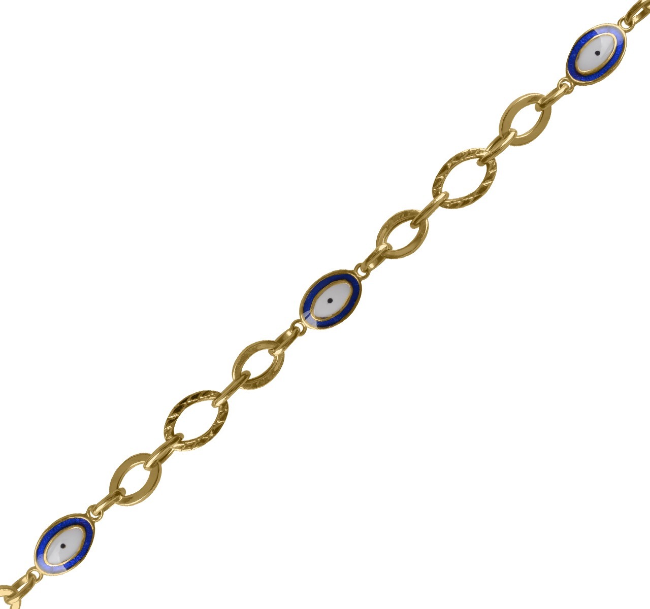 Pulsera Oro 10k Mujer Ojo Turco Esclava Ancla Italia 19cm