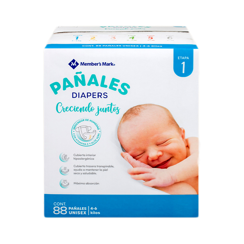 Pañales Etapa 1 Unisex 88 Pzas 3-6 Kg Hipoalergénico Premium