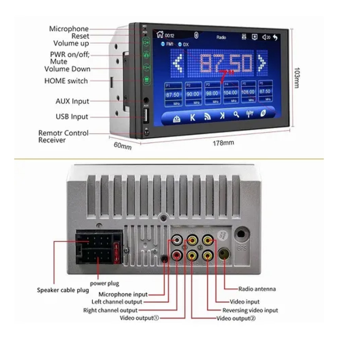 Auto Estéreo Pantalla 7 Touch Hd Mp5 Aux Fm Enlace Espejo