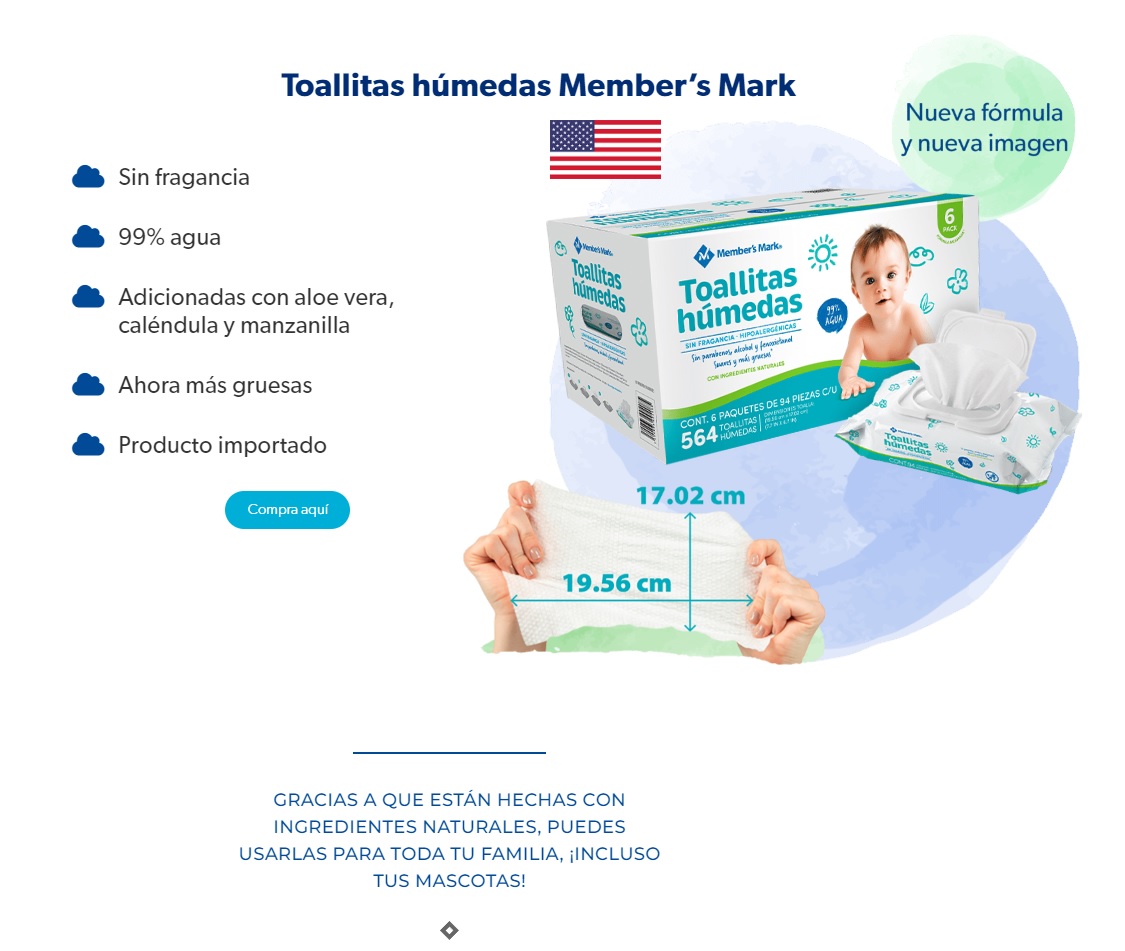 Toallitas Húmedas Bebé 94 Pzas Hipoalergénicas Sin Parabenos Alcohol