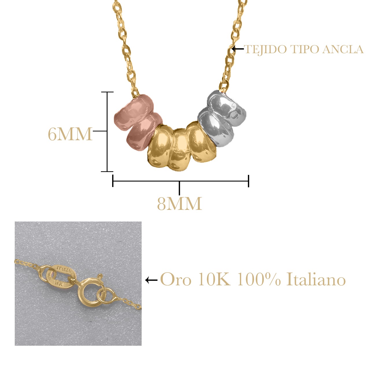 Dije Semanario Cadena Gargantilla Italiana Oro 10k 3 Oros.