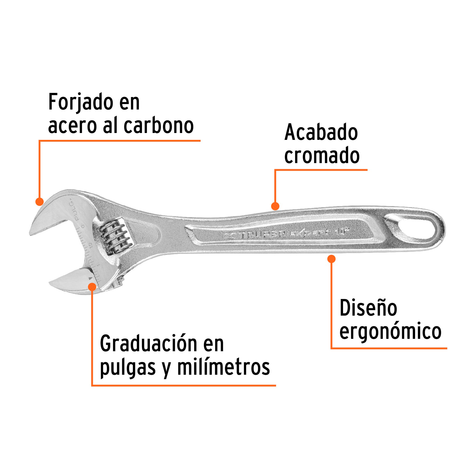 Llave Ajustable (perico) 10 Profesional Cromada, Expert 
