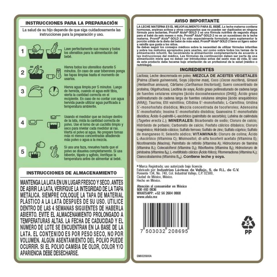 Promil Alula Gold 2 900g 2 Latas Fórmula Bebé 6-12 Meses