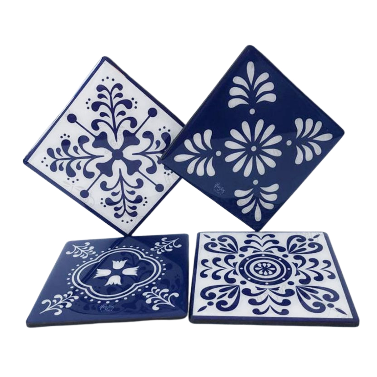 Portavasos Talavera Mexicana Set con 4 portavasos de 10x10 cms 