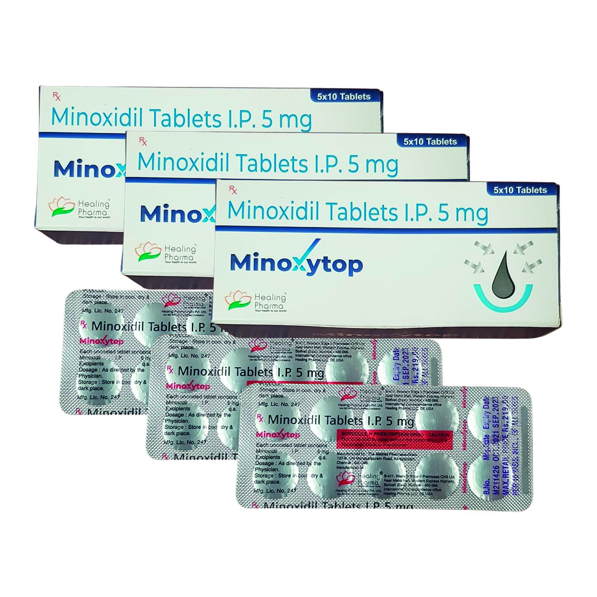  Minoxidil 5mg 50 Tabletas Minoxytop 3 Cajas