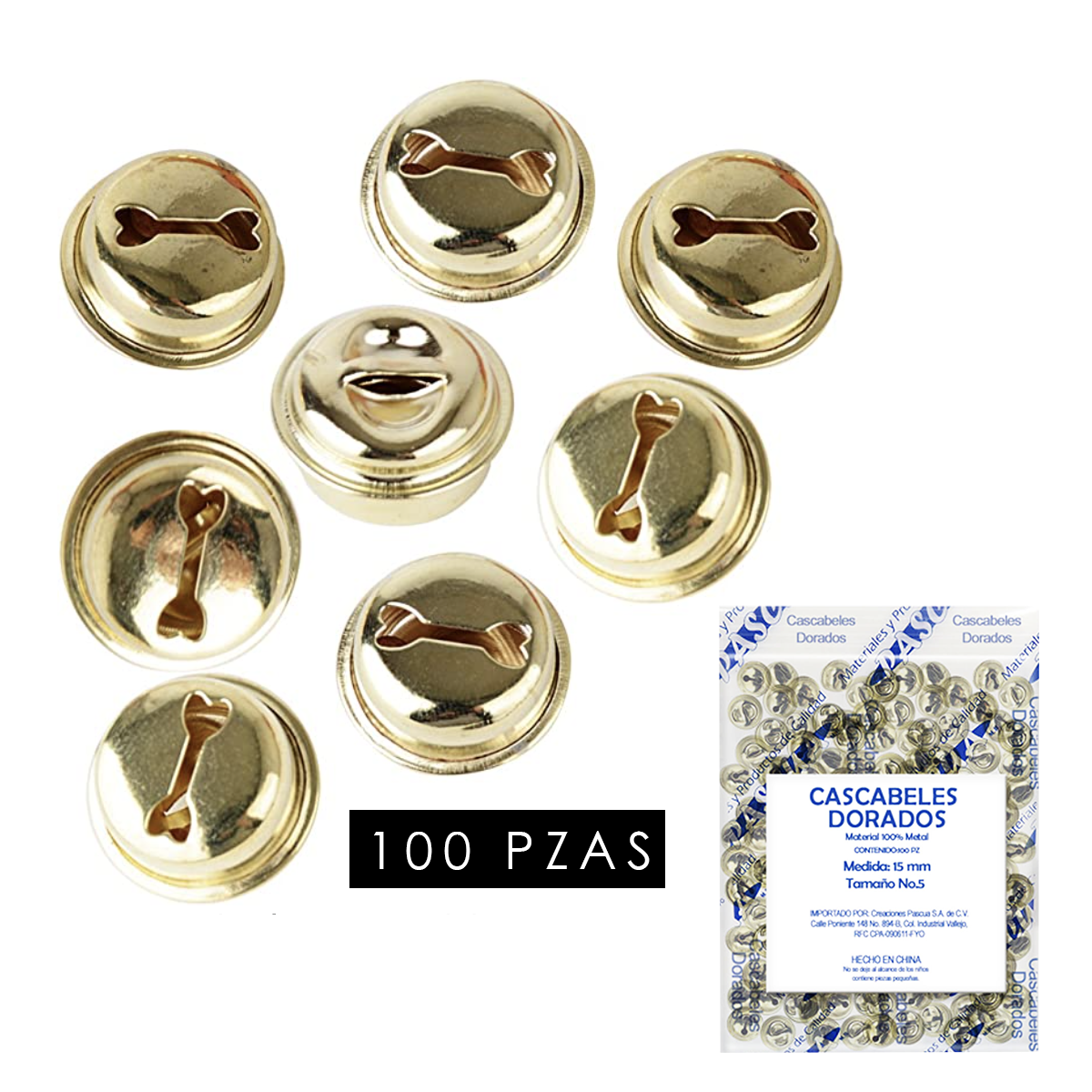100pcs Cascabeles Dorados para Decoración de Navidad y Manualidades DIY 15mm