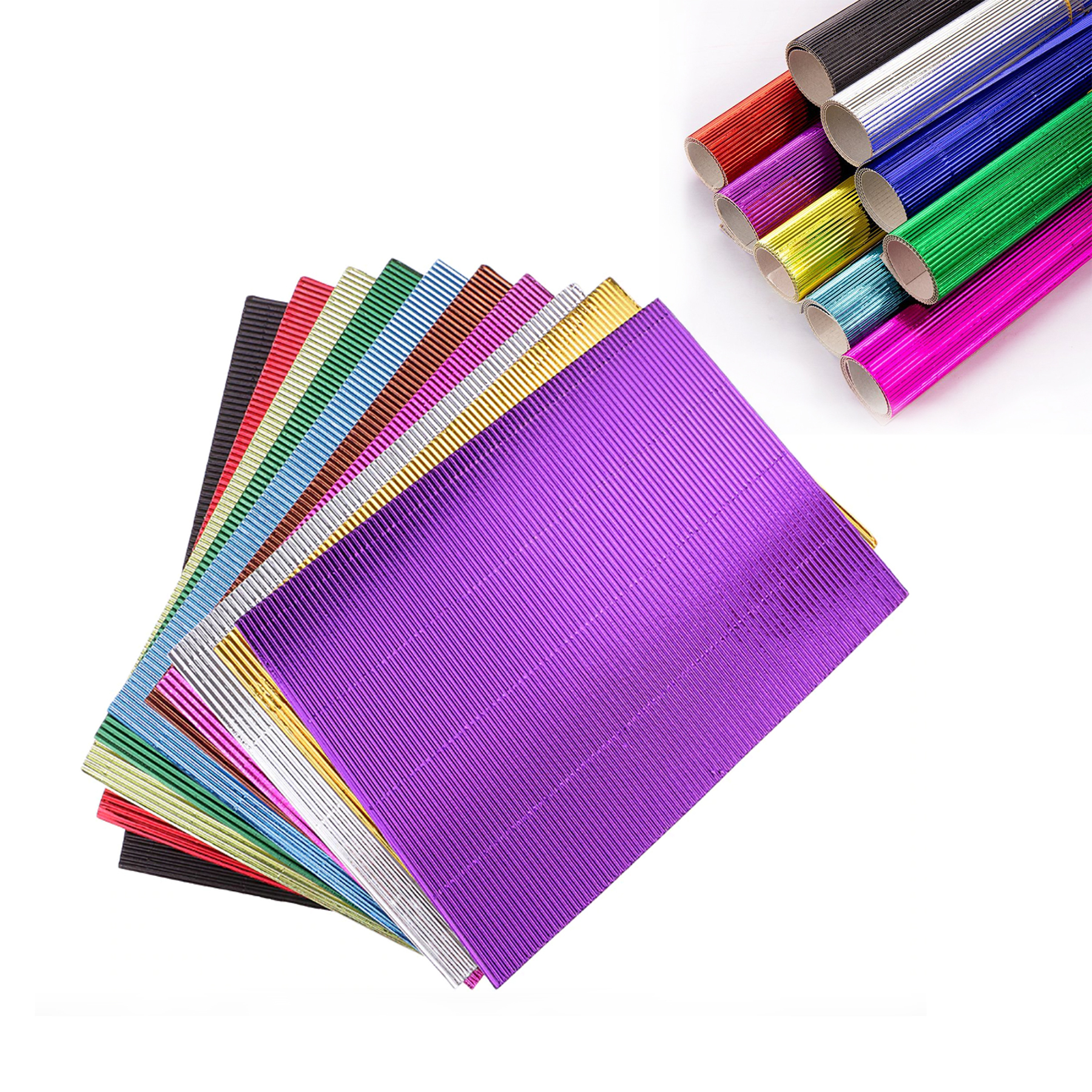 Papel corrugado metalico 77x54cm Cartón ondulado brillante para manualidades DIY