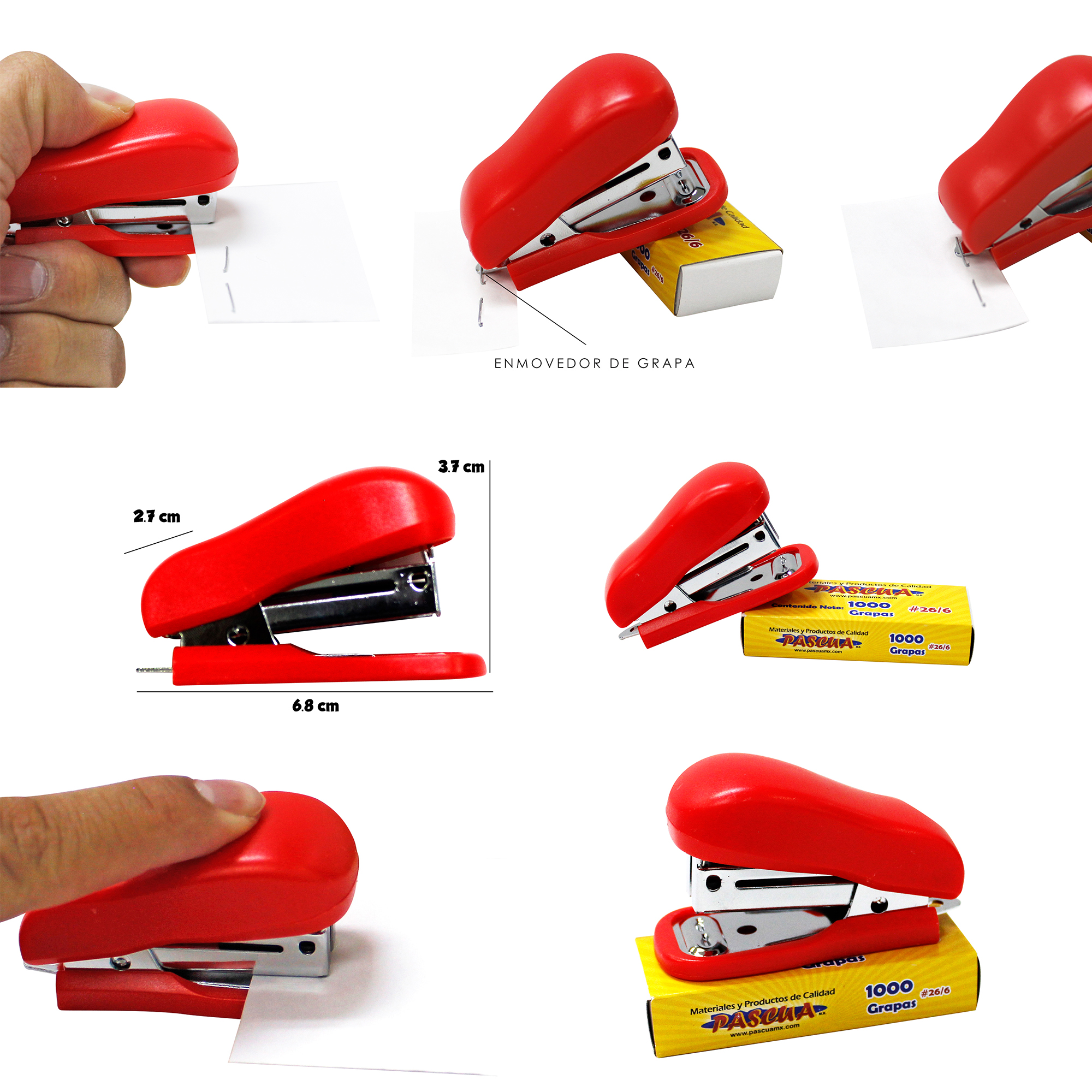 Grapadora Mini de mano con emovedor de grapas y una caja de 1000 grapas 26/6 para papeleria, oficina, escolar, escuela y trabajo