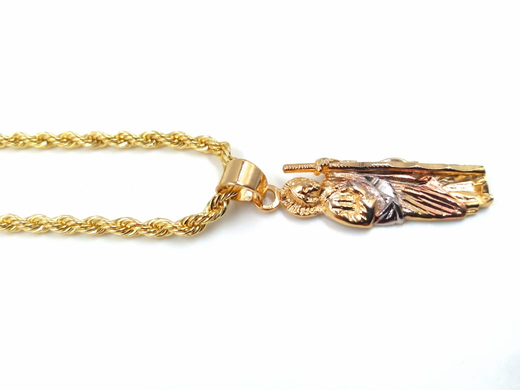 Collar Bijoux Marquise Dije San Judas Mini Con Torzal Chapa Oro 18k