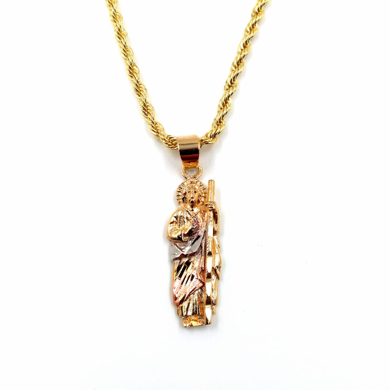 Collar Bijoux Marquise Dije San Judas Mini Con Torzal Chapa Oro 18k