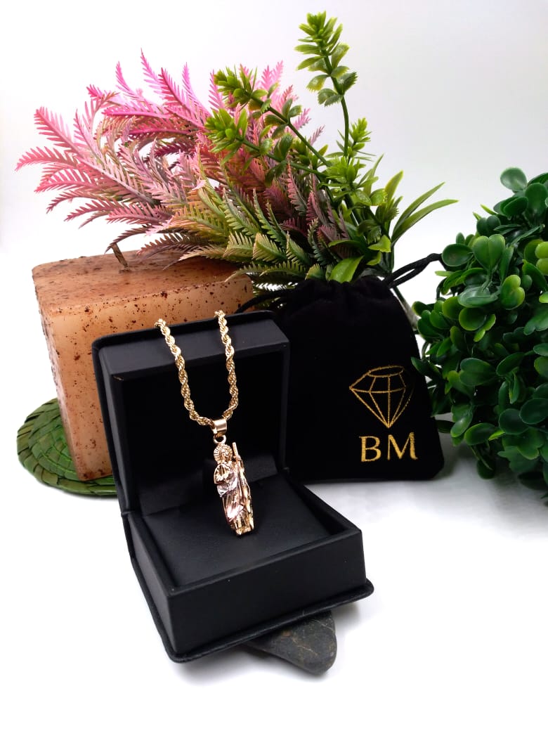 Collar Bijoux Marquise Dije San Judas Mini Con Torzal Chapa Oro 18k