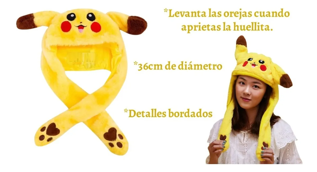 Gorro De Conejo Bts Kpop Pikachu Pokémon Amarillo Con Orejas En Movimiento