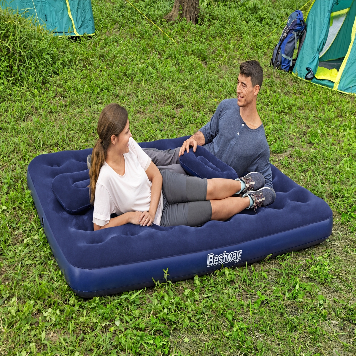 Colchon Inflable Queen Size Con Almohada Y Bomba Bestway 67374