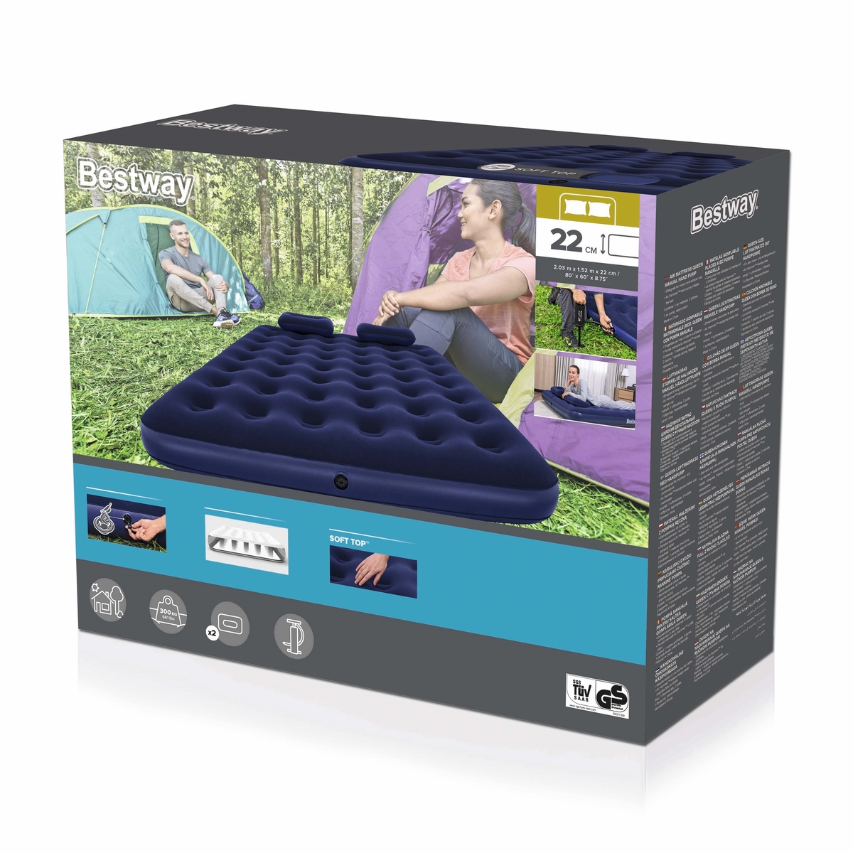 Colchon Inflable Queen Size Con Almohada Y Bomba Bestway 67374