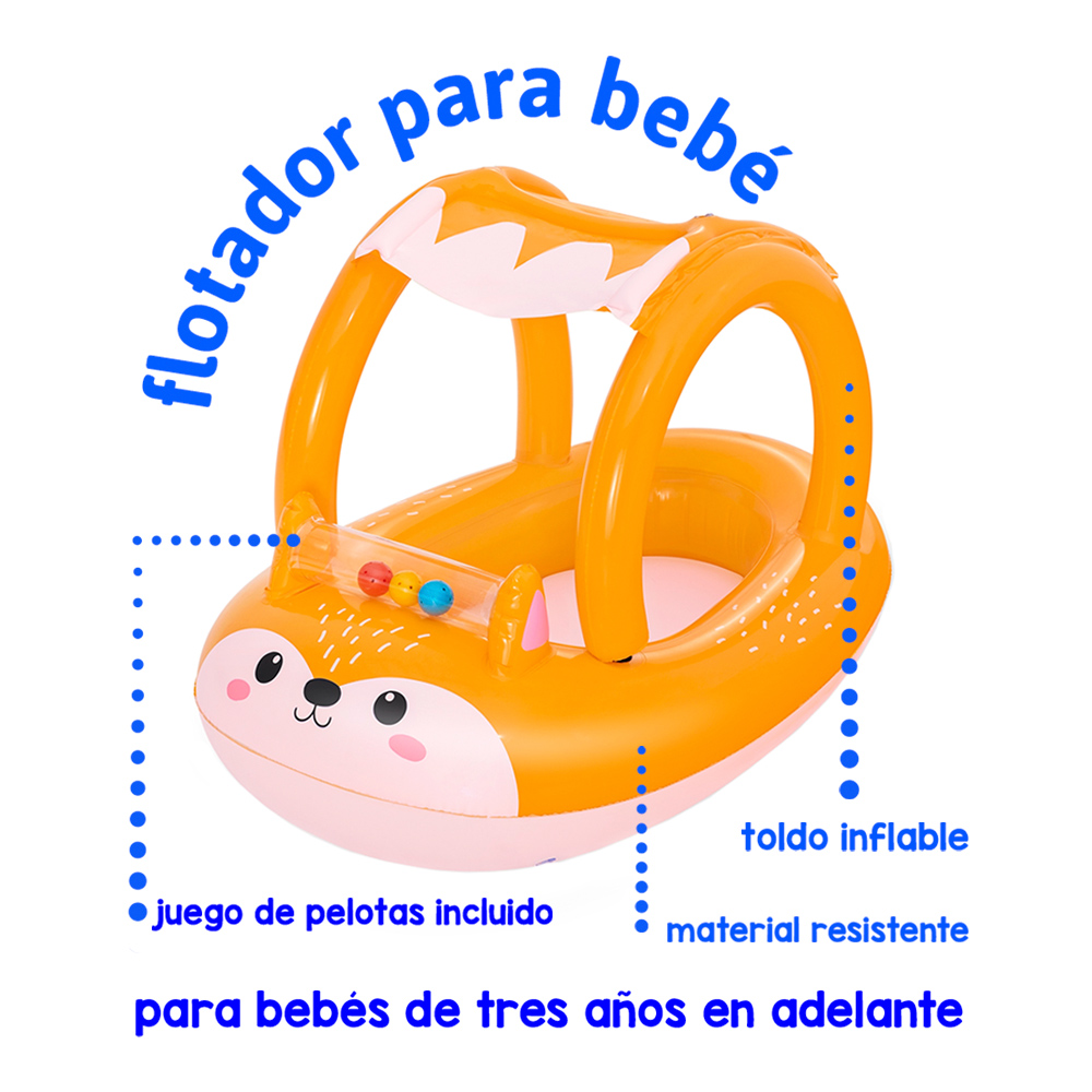 Salvavidas Inflable Infantil De Zorrito Con Techo Para Bebé