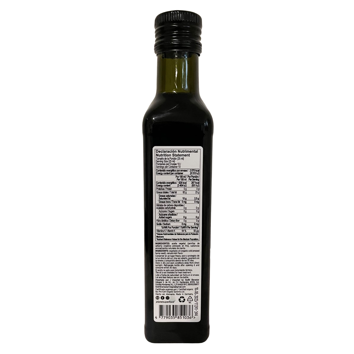 Aceite Vegetal de Semillas de Cáñamo Orgánico 250ml