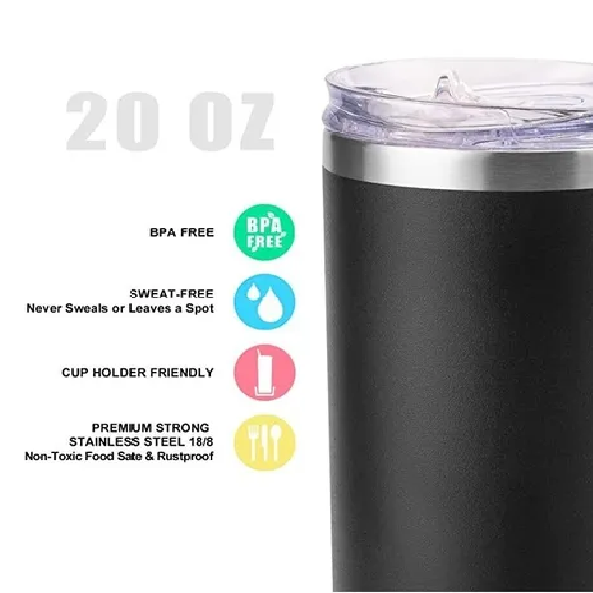 Termo Portátil De Acero Inoxidable De 20 Oz Negro