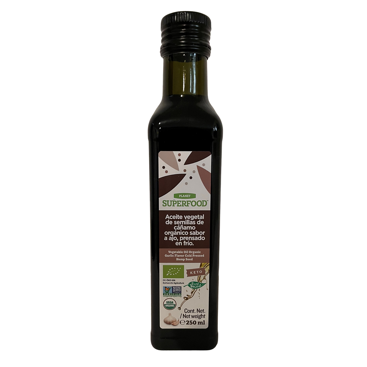 Aceite Vegetal de Semillas de Cáñamo Orgánico, Sabor Ajo 250ml