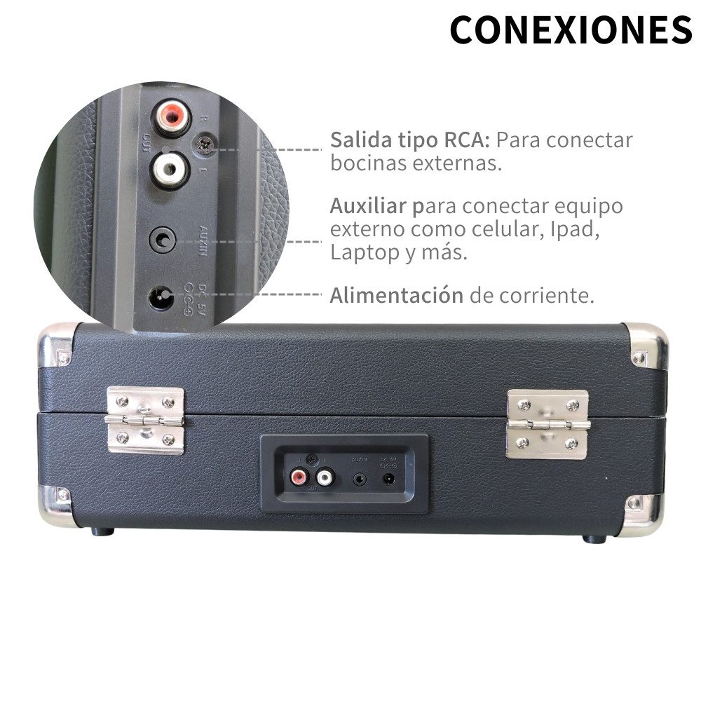 Tornamesa Bluetooth Bocina Tocadiscos Vinil Portatil Vintage