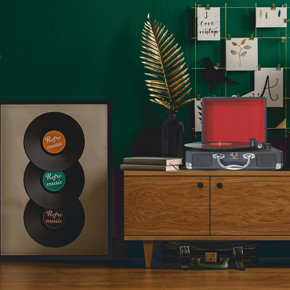 Tornamesa Bluetooth Bocina Tocadiscos Vinil Portatil Vintage