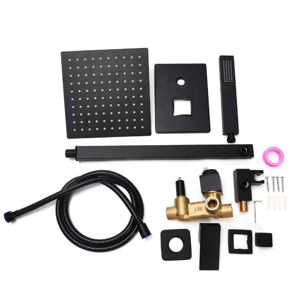 Regadera Negra Cuadrada Lujo Lluvia Kit Monomando Y Telefono