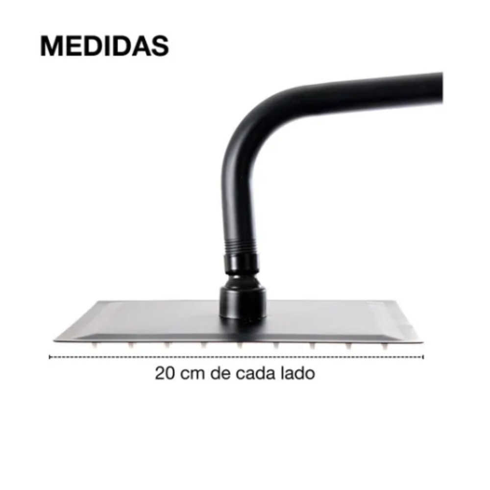 Regadera Negra Cuadrada Lujo Lluvia Kit Monomando Y Telefono