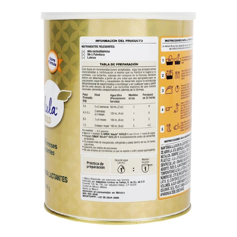 Leche Fórmula Polvo Sma Alula Gold 0-6 Meses 2 Latas De 900g