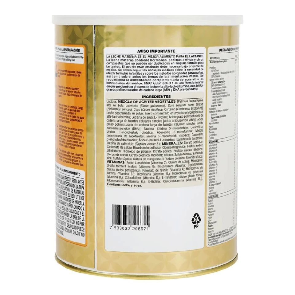 Leche Fórmula Polvo Sma Alula Gold 0-6 Meses 2 Latas De 900g