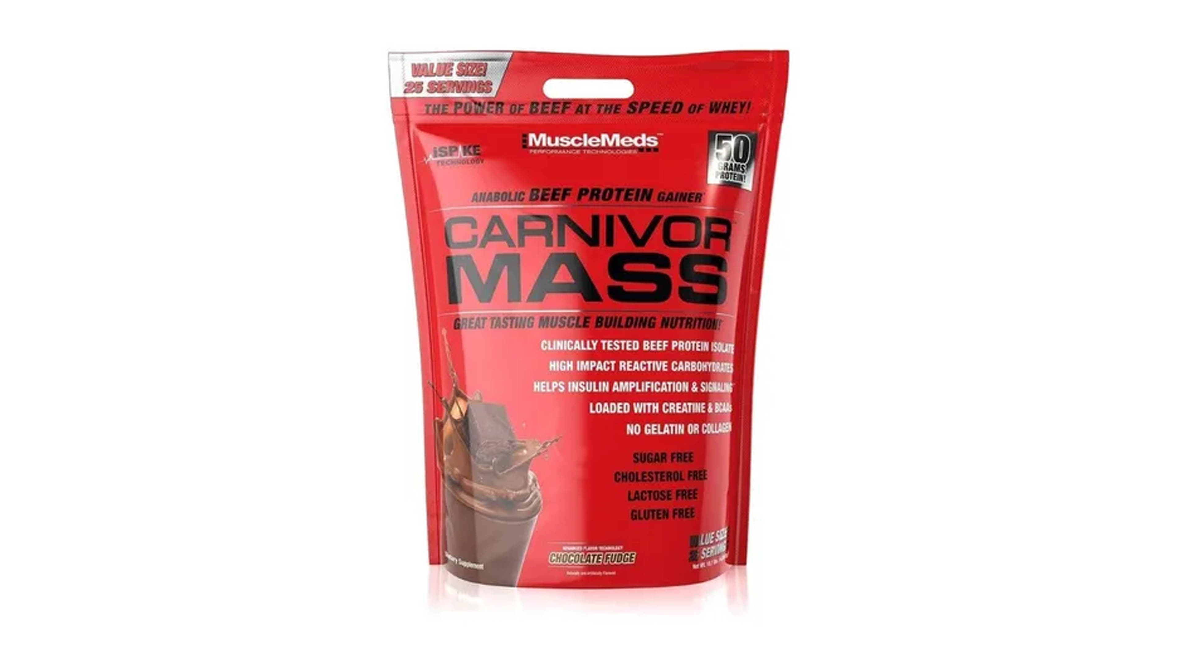 Suplemento en polvo MuscleMeds Carnivor Mass proteínas sabor Chocolate Fudge sachet de 4.53kg