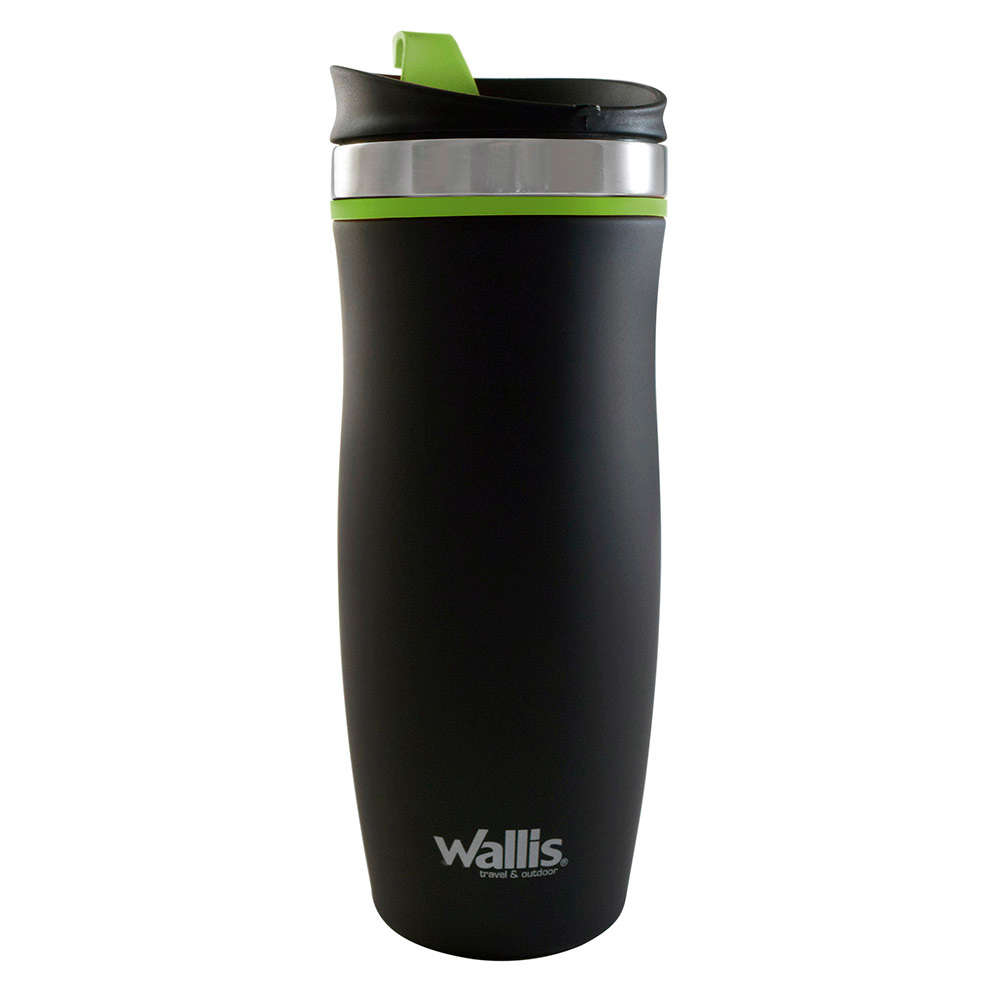 Vaso térmico de acero inoxidable, con tapa rosca, 450 ml, negro/verde