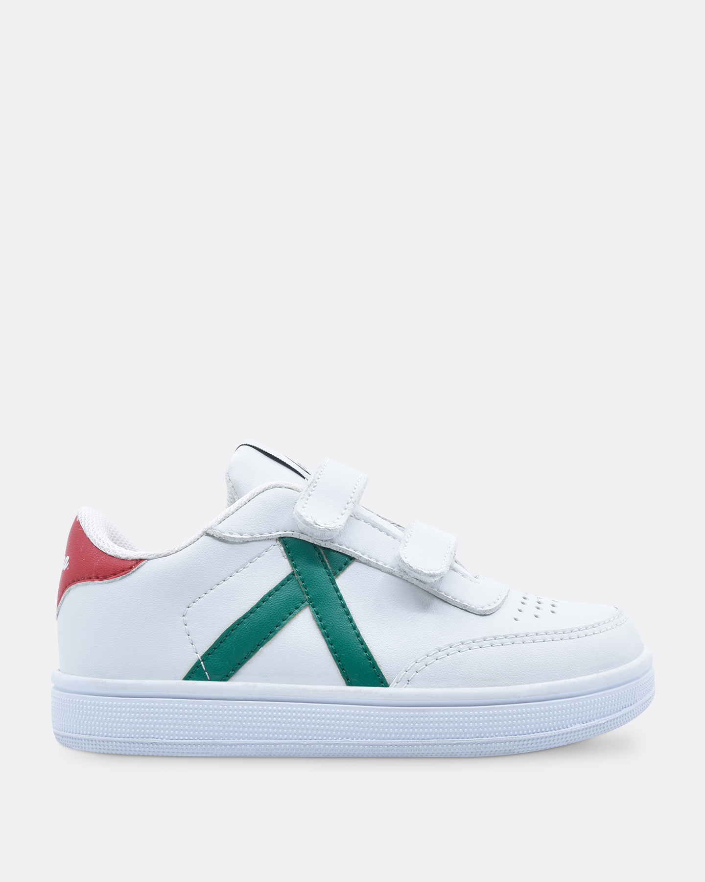 Tenis de Piel Blanco Con Velcro y Detalle Rojo-Verde Infantil Ankaa S003