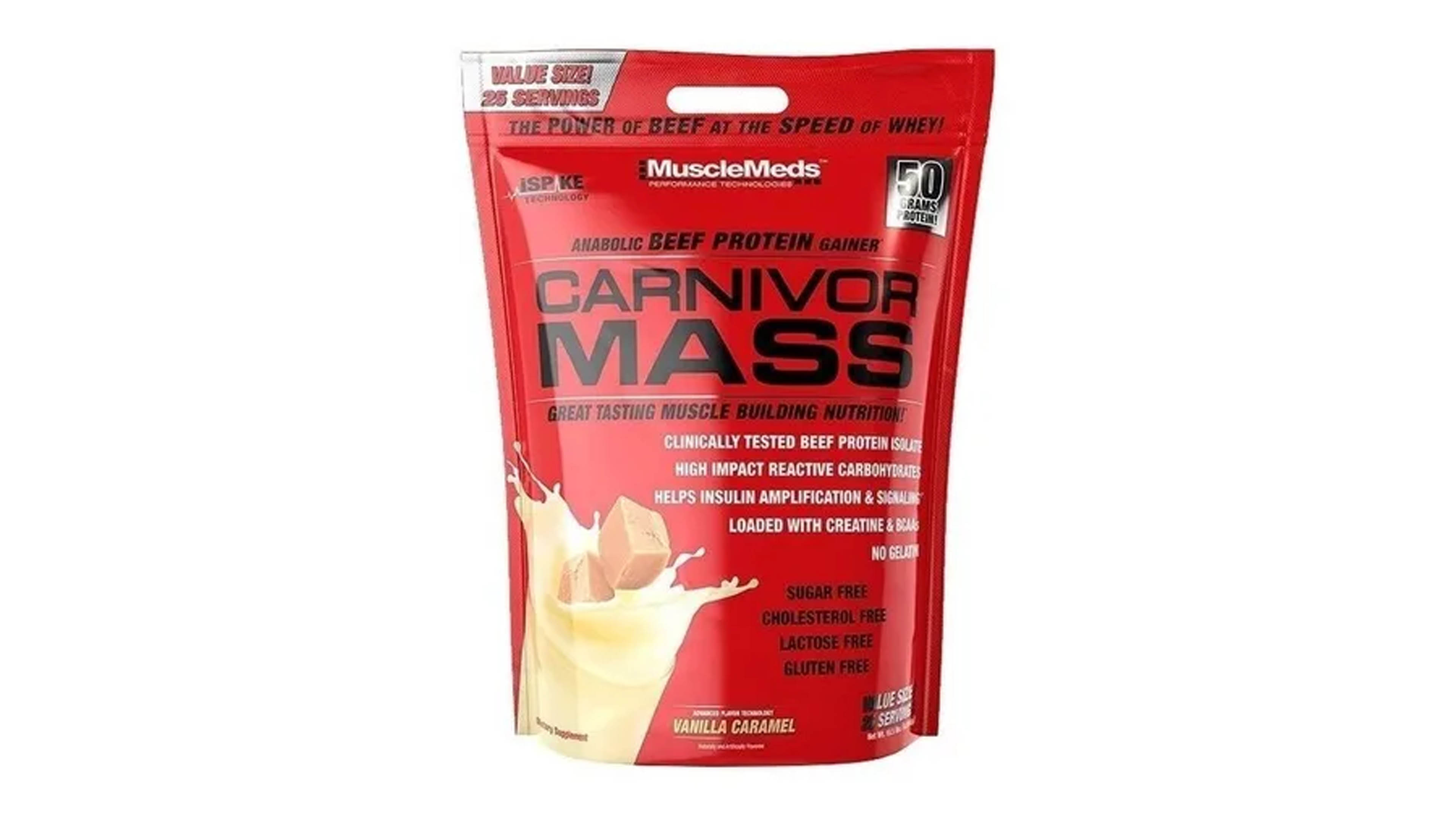 Suplemento en polvo MuscleMeds Carnivor Mass proteínas sabor Vainilla-Caramelo en Sachet de 4.53kg