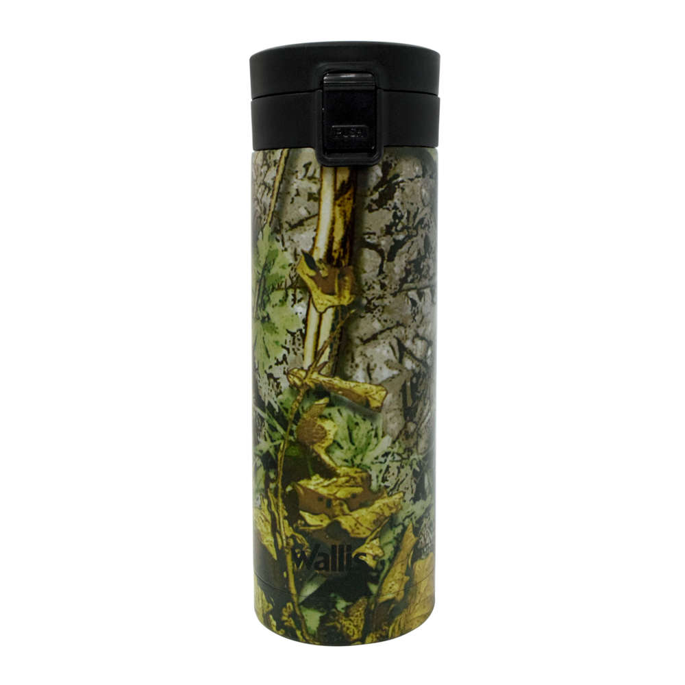 Termo con botón de seguridad antiderrames, 500 ml, camuflaje/ramas y hojas