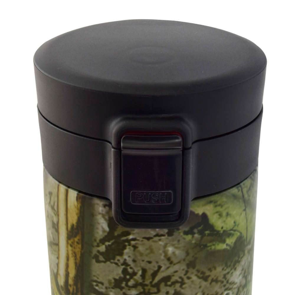 Termo con botón de seguridad antiderrames, 500 ml, camuflaje/ramas y hojas