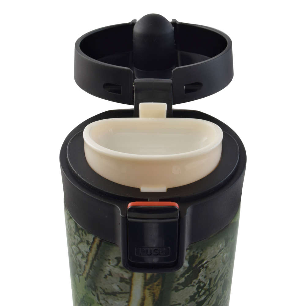 Termo con botón de seguridad antiderrames, 500 ml, camuflaje/ramas y hojas